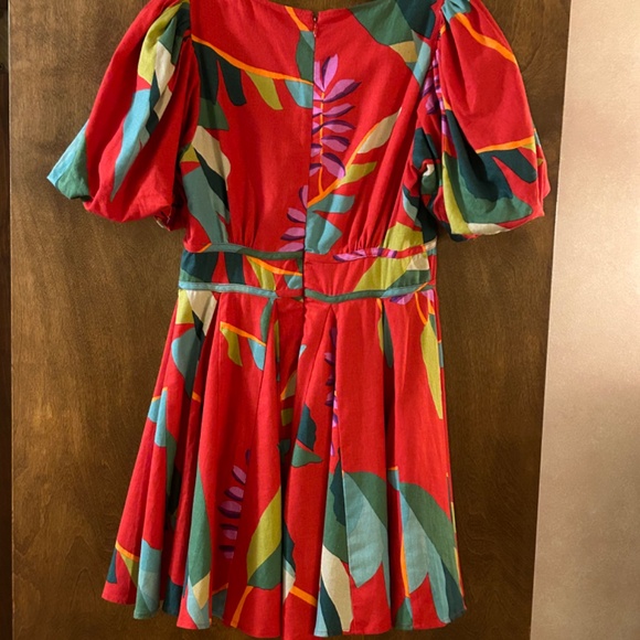 House of Harlow 1960 Linen Blend Red Floral Puff Sleeves Dress,  Size 6 - Picture 12 of 16